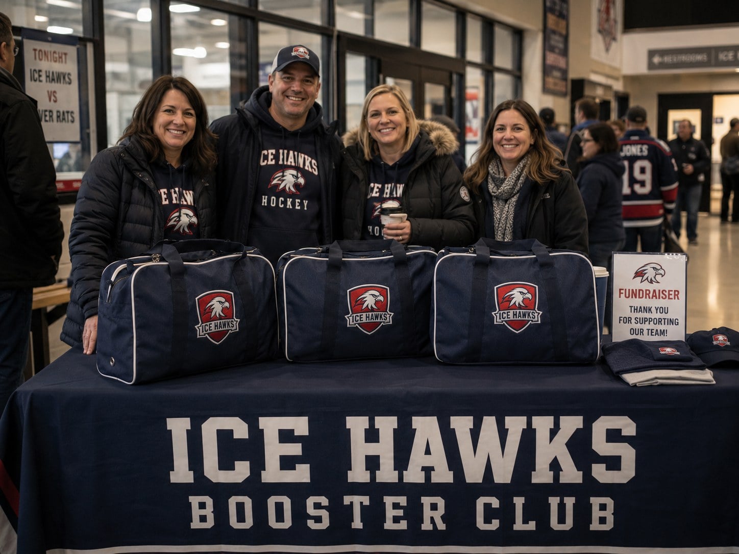 Custom hockey bags used as a team booster club fundraiser item