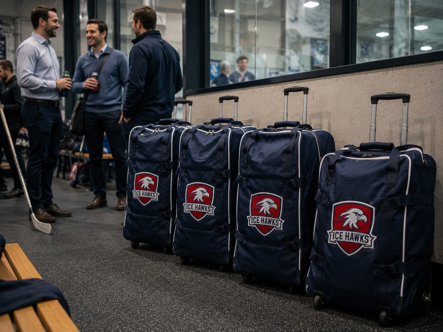 Custom hockey bags for a corporate beer league team