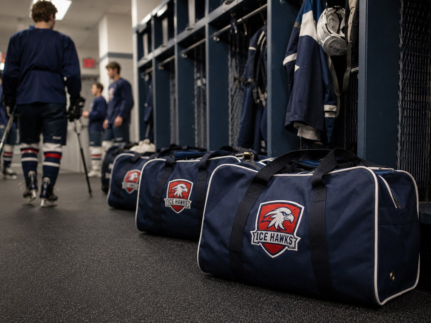 Matching custom hockey bags for a high school hockey program